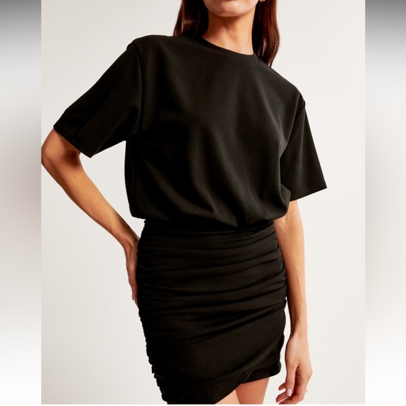 Abercrombie & Fitch Ruched Knit Mini Dress Crew Short Sleeve Tee Bodycon Small - Picture 7 of 16